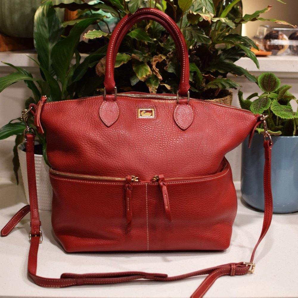 Dooney & Bourke Red Dillen Pebbled Leather double pocket satchel